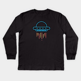 Neon Blue UFO Flying Saucer T-Shirt Kids Long Sleeve T-Shirt